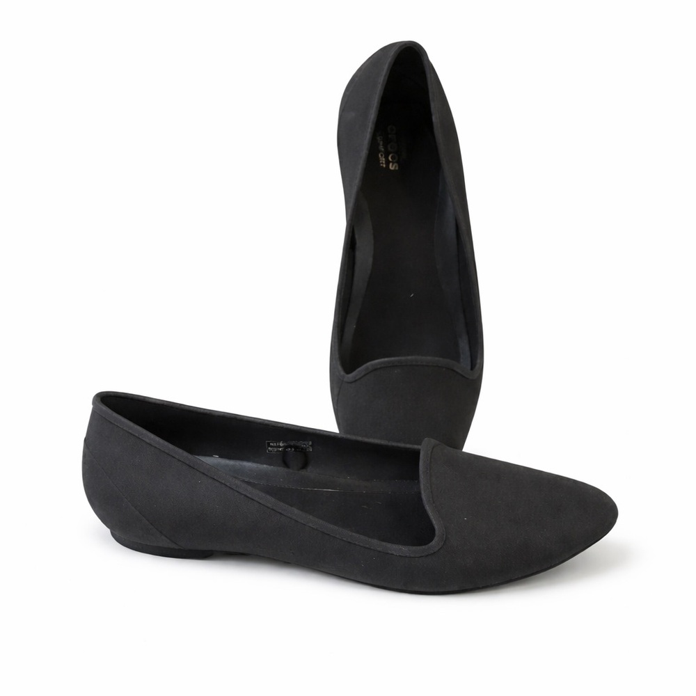 CROCS Women’s Iconic Comfort Eve Matte Black Pointed Toe Ballet Flats 9